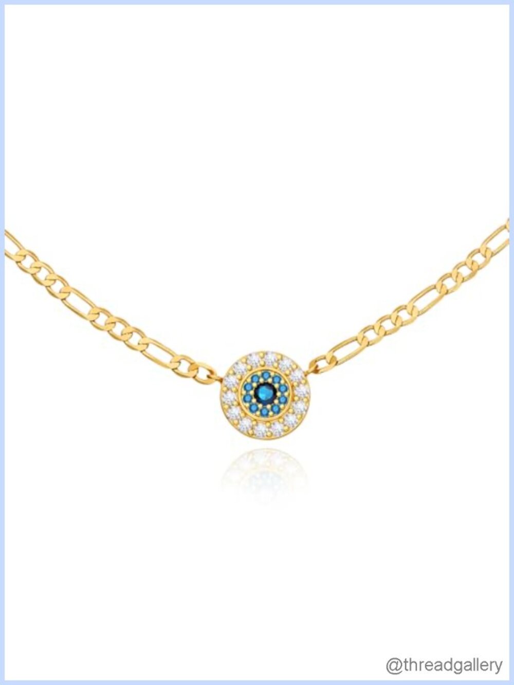 18k Gold Plated Evil Eye Necklace Cubic Zirconia Figaro Chain